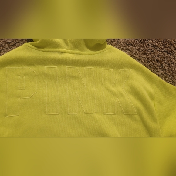 STUNNING VS PINK NEON YELLOW KNIT CROP HOODIE WITH BUNGEE CORDS - Picture 11 of 13